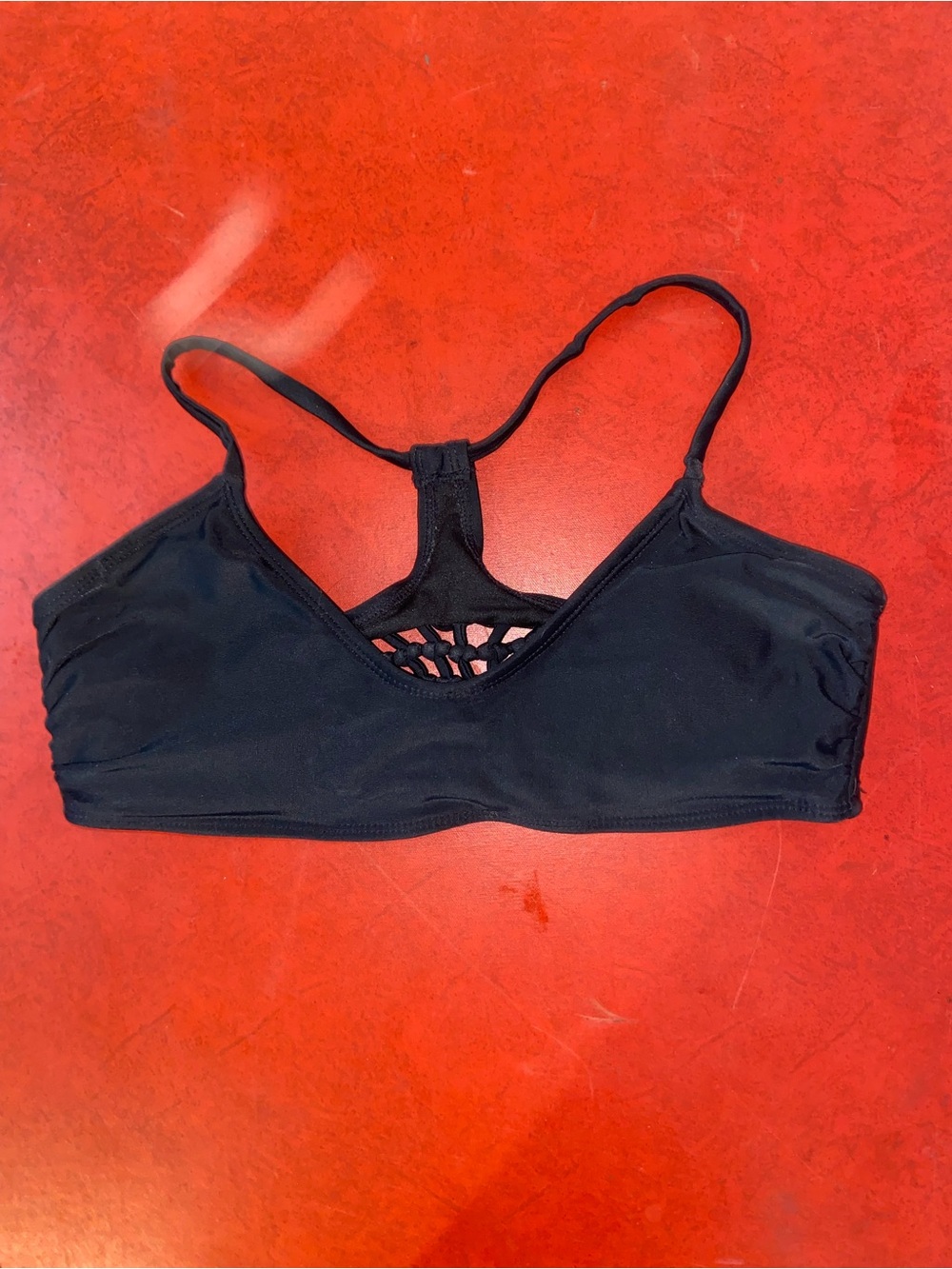Boho Coastal Cowgirl Festival Goth Black Women's Bikini Top with Woven Racerback